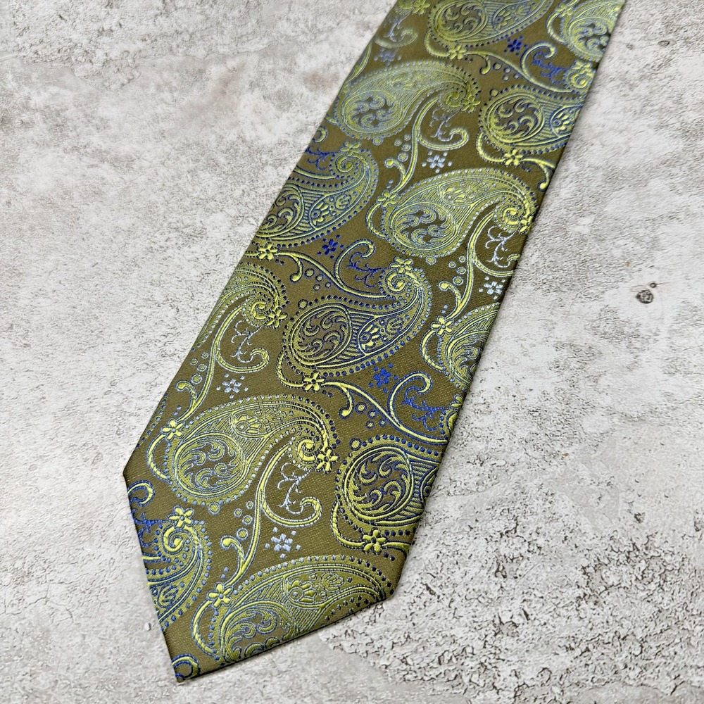 BEAU BRUMMEL Tie Mens One Size Green Paisley 100% Silk Made In China Necktie